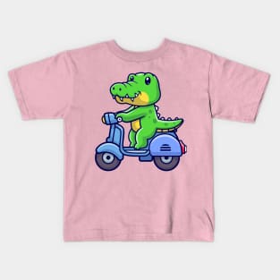 Cute Crocodile Riding Scooter Cartoon Kids T-Shirt